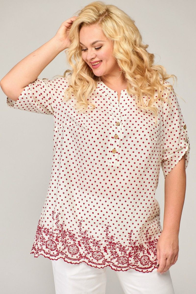 Летняя блузка в горошек с коротким рукава и застежкой Angelina & Сompany 846 - фото 4