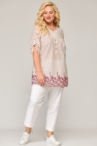 Летняя блузка в горошек с коротким рукава и застежкой Angelina & Сompany 846 - фото 3