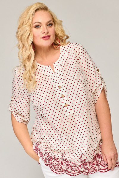 Летняя блузка в горошек с коротким рукава и застежкой Angelina & Сompany 846 - фото 1