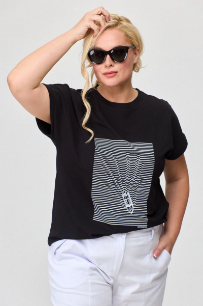 Майка свободного кроя из вискозы с авторским принтом SOVA 11174 черный - фото 9