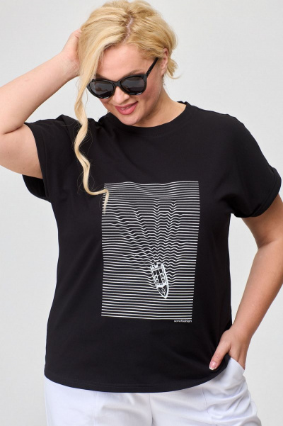 Майка свободного кроя из вискозы с авторским принтом SOVA 11174 черный - фото 8
