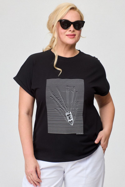 Майка свободного кроя из вискозы с авторским принтом SOVA 11174 черный - фото 7