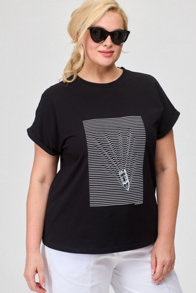 Майка свободного кроя из вискозы с авторским принтом SOVA 11174 черный - фото 1
