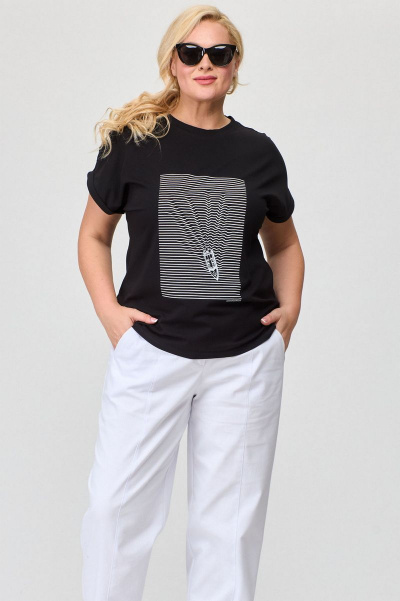 Майка свободного кроя из вискозы с авторским принтом SOVA 11174 черный - фото 6