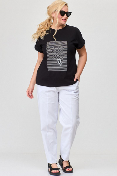 Майка свободного кроя из вискозы с авторским принтом SOVA 11174 черный - фото 4