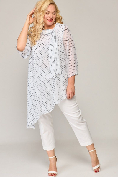 Белая удлиненная блузка свободного силуэта с асимметричным низом Angelina & Сo 851 - фото 5