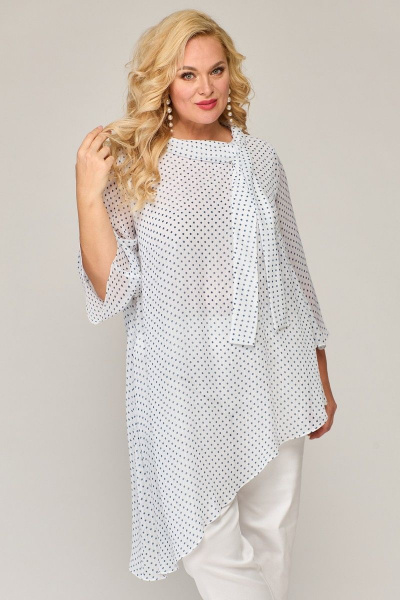 Белая удлиненная блузка свободного силуэта с асимметричным низом Angelina & Сo 851 - фото 1