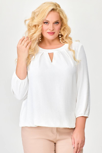 Белая блуза прямого силуэта из вискозы с эффектом крэш Swallow 673 молочный - фото 1