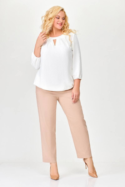 Белая блуза прямого силуэта из вискозы с эффектом крэш Swallow 673 молочный - фото 9