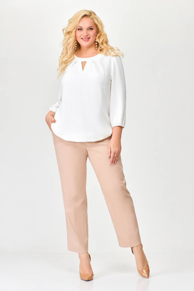 Белая блуза прямого силуэта из вискозы с эффектом крэш Swallow 673 молочный - фото 7
