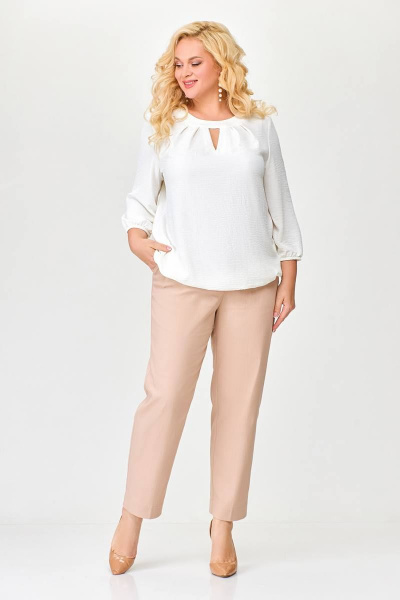 Белая блуза прямого силуэта из вискозы с эффектом крэш Swallow 673 молочный - фото 8