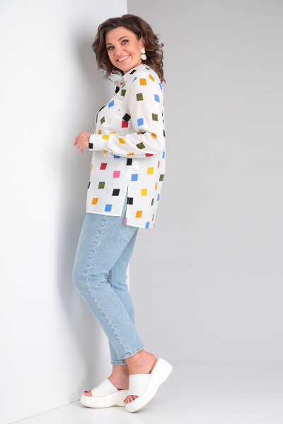 Летняя хлопковая блузка с длинным рукавом и карманами Lady Line 546 - фото 2
