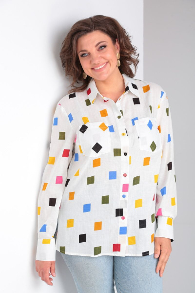 Летняя хлопковая блузка с длинным рукавом и карманами Lady Line 546 - фото 1