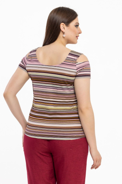 Блуза: с открытыми плечами, полосками, эластичная линия Avila 0121 ежевика - фото 2