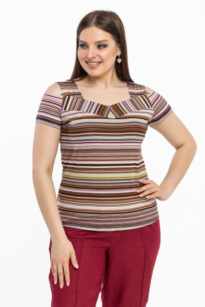 Блуза: с открытыми плечами, полосками, эластичная линия Avila 0121 ежевика - фото 6