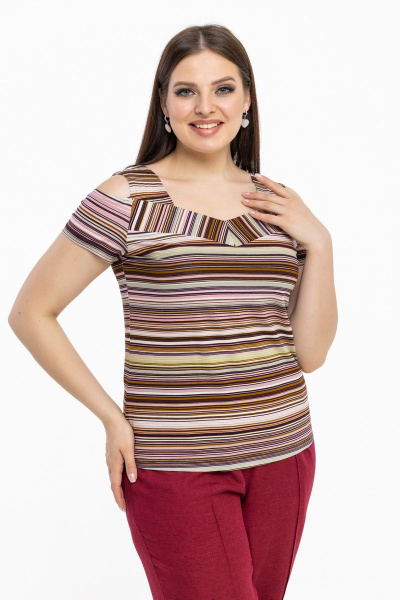Блуза: с открытыми плечами, полосками, эластичная линия Avila 0121 ежевика - фото 5