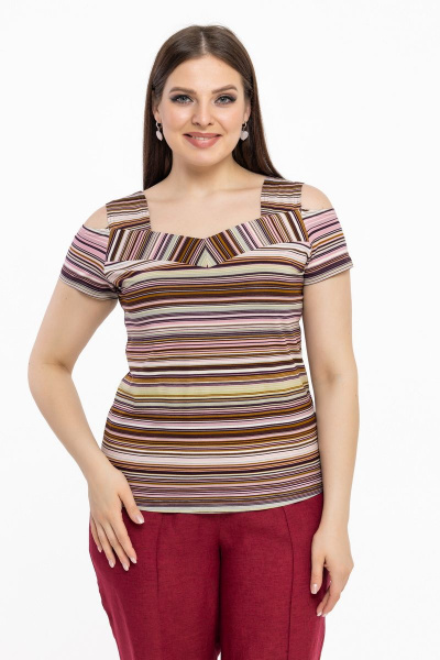 Блуза: с открытыми плечами, полосками, эластичная линия Avila 0121 ежевика - фото 1