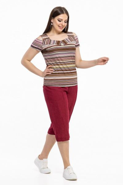 Блуза: с открытыми плечами, полосками, эластичная линия Avila 0121 ежевика - фото 4