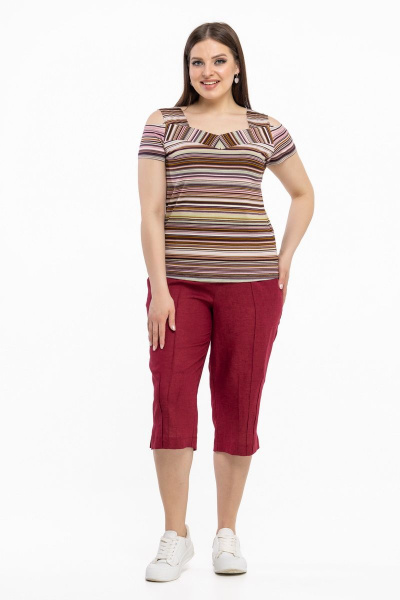 Блуза: с открытыми плечами, полосками, эластичная линия Avila 0121 ежевика - фото 3