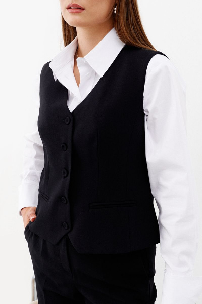 Жилет классический с V-вырезом из костюмной ткани Ketty К-08837 черный - фото 4