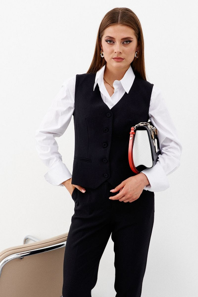 Жилет классический с V-вырезом из костюмной ткани Ketty К-08837 черный - фото 1