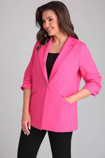 Розовый жакет с рельефами и коротким рукавом LeNata 11324 фуксия - фото 2