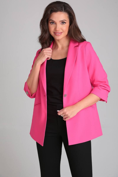 Розовый жакет с рельефами и коротким рукавом LeNata 11324 фуксия - фото 3