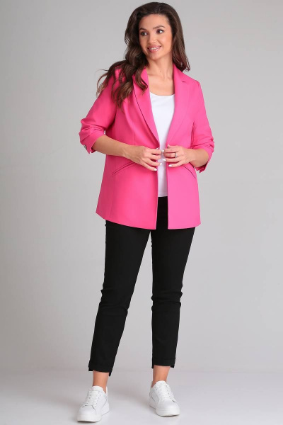 Розовый жакет с рельефами и коротким рукавом LeNata 11324 фуксия - фото 5