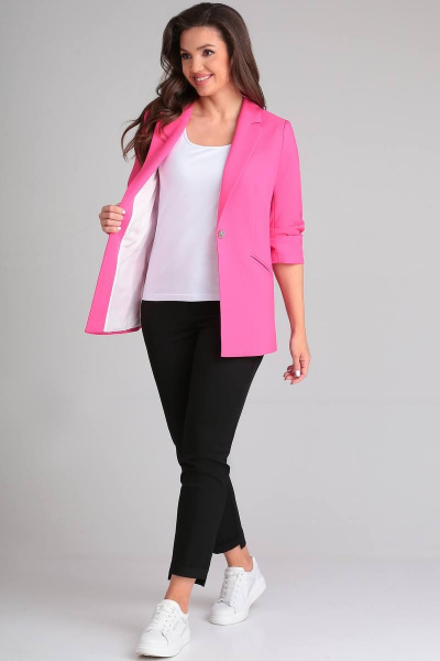 Розовый жакет с рельефами и коротким рукавом LeNata 11324 фуксия - фото 4