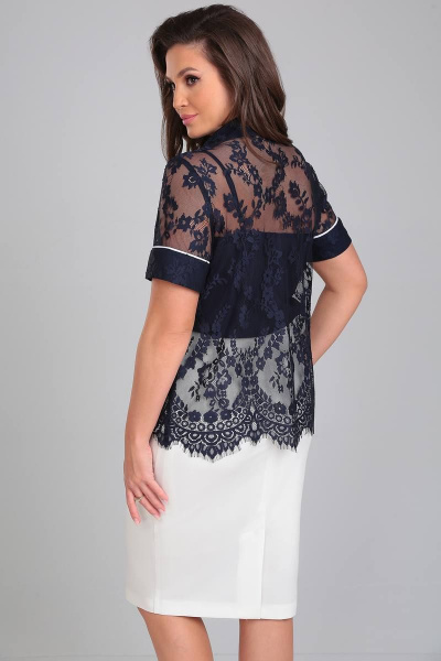 Блузка из шифона и кружева с коротким рукавом LeNata 11327 синий - фото 2