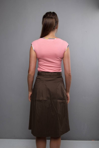 Летний розовый вискозный топ с карманом и кокеткой Mita ЖМ992 розовый/клетка - фото 3