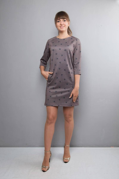 Платье прямого силуэта из хлопка с карманами листочка Mita ВМ001 серо-розовый - фото 1