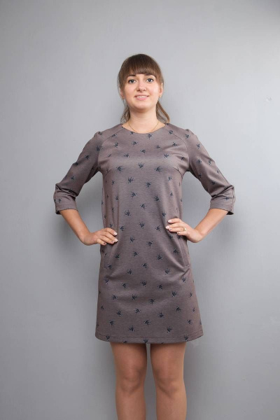 Платье прямого силуэта из хлопка с карманами листочка Mita ВМ001 серо-розовый - фото 2