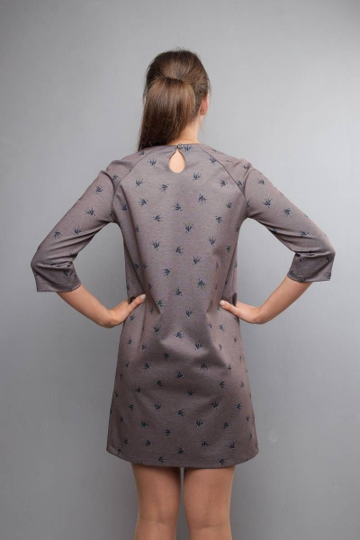 Платье прямого силуэта из хлопка с карманами листочка Mita ВМ001 серо-розовый - фото 4