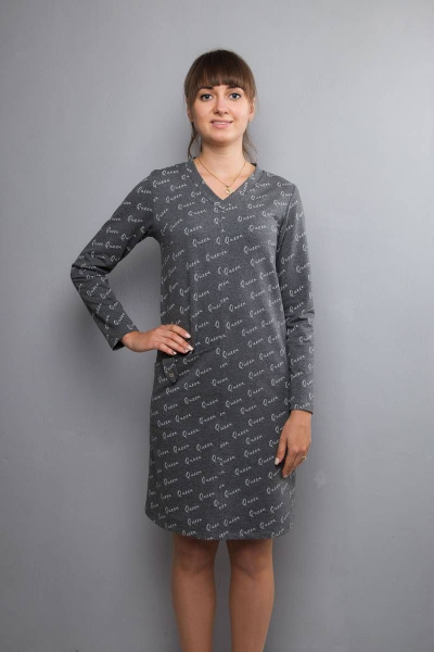 Трапециевидное платье из хлопка с потайным карманом Mita ЖМ1013 серый - фото 1