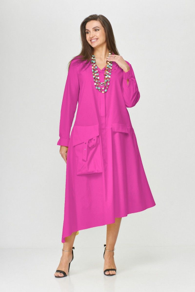Платье бохо трапециевидное из хлопка с декоративными элементами Abbi 1009 фуксия - фото 1