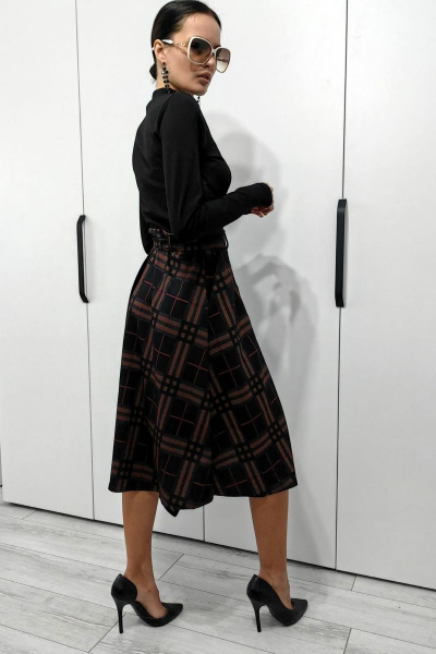 Юбка-трапеция миди с асимметричным вырезом Patriciа F14971 черный,коричневый - фото 2