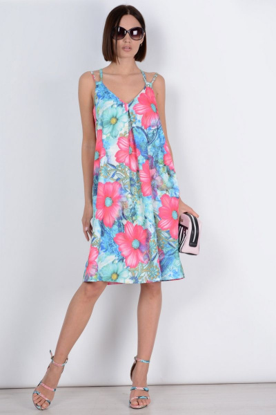 Горячий летний сарафан мини из текстиля Patriciа C15329 белый,розовый - фото 1