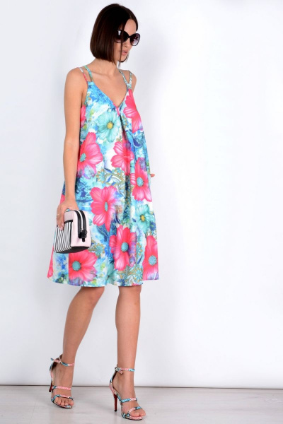 Горячий летний сарафан мини из текстиля Patriciа C15329 белый,розовый - фото 3