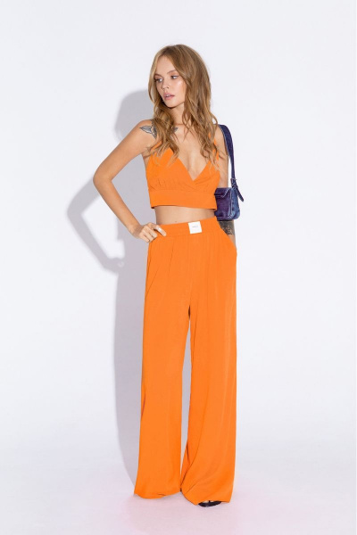Костюм из вискозы с рубашкой, топом и брюками PiRS 4615 оранжевый - фото 2