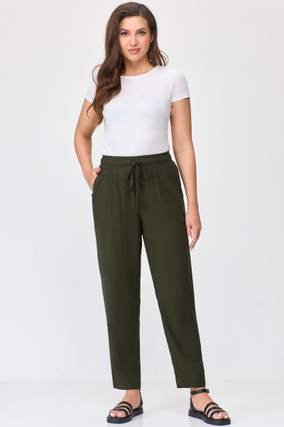 Брюки летние прямые из вискозы с карманами DaLi 4468 хаки. - фото 1