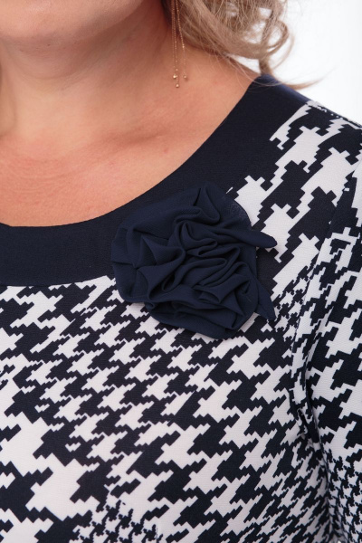 Теплое платье с карманами, съемным поясом и отрезом по линии талии Anelli 107 сине-белый - фото 3