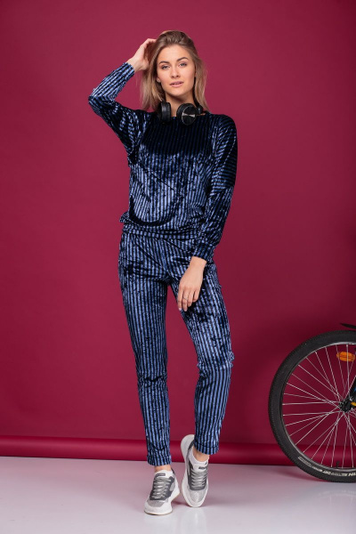 Демисезонный вельветовый костюм зауженные брюки и свитшот HIT 3062 синий - фото 1