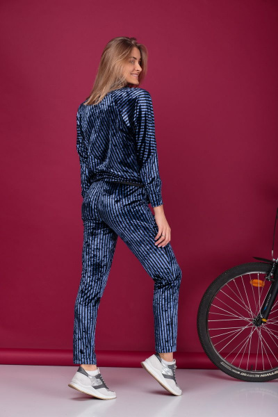 Демисезонный вельветовый костюм зауженные брюки и свитшот HIT 3062 синий - фото 4