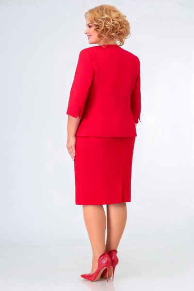 Костюм 2-ка с жакетом и юбкой в деловом стиле Swallow 653.1 карминово-красный - фото 5