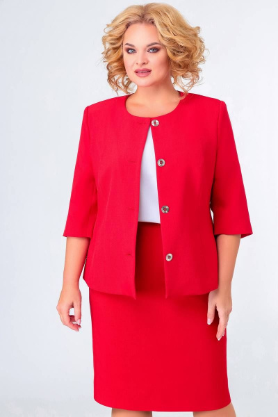Костюм 2-ка с жакетом и юбкой в деловом стиле Swallow 653.1 карминово-красный - фото 3