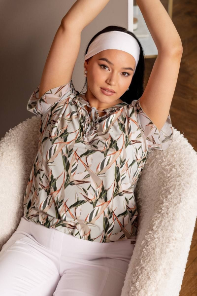 Блуза свободная из трикотажа и шифона для повседневных образов LindaLux 1-378/1 ласточки - фото 5