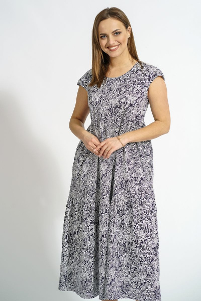 Голубое платье трапеция с коротким рукавом из хлопка Медея и К 2200 бело-голубое - фото 7