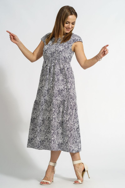 Голубое платье трапеция с коротким рукавом из хлопка Медея и К 2200 бело-голубое - фото 6
