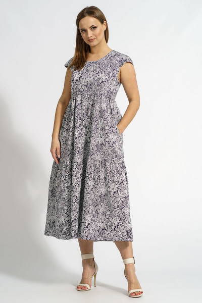 Голубое платье трапеция с коротким рукавом из хлопка Медея и К 2200 бело-голубое - фото 5